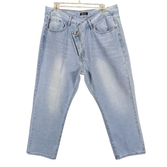 Potili Jeans Womens 18 Asymmetrical waist Light Wash Cropped Capri Distressed - Picture 1 of 10